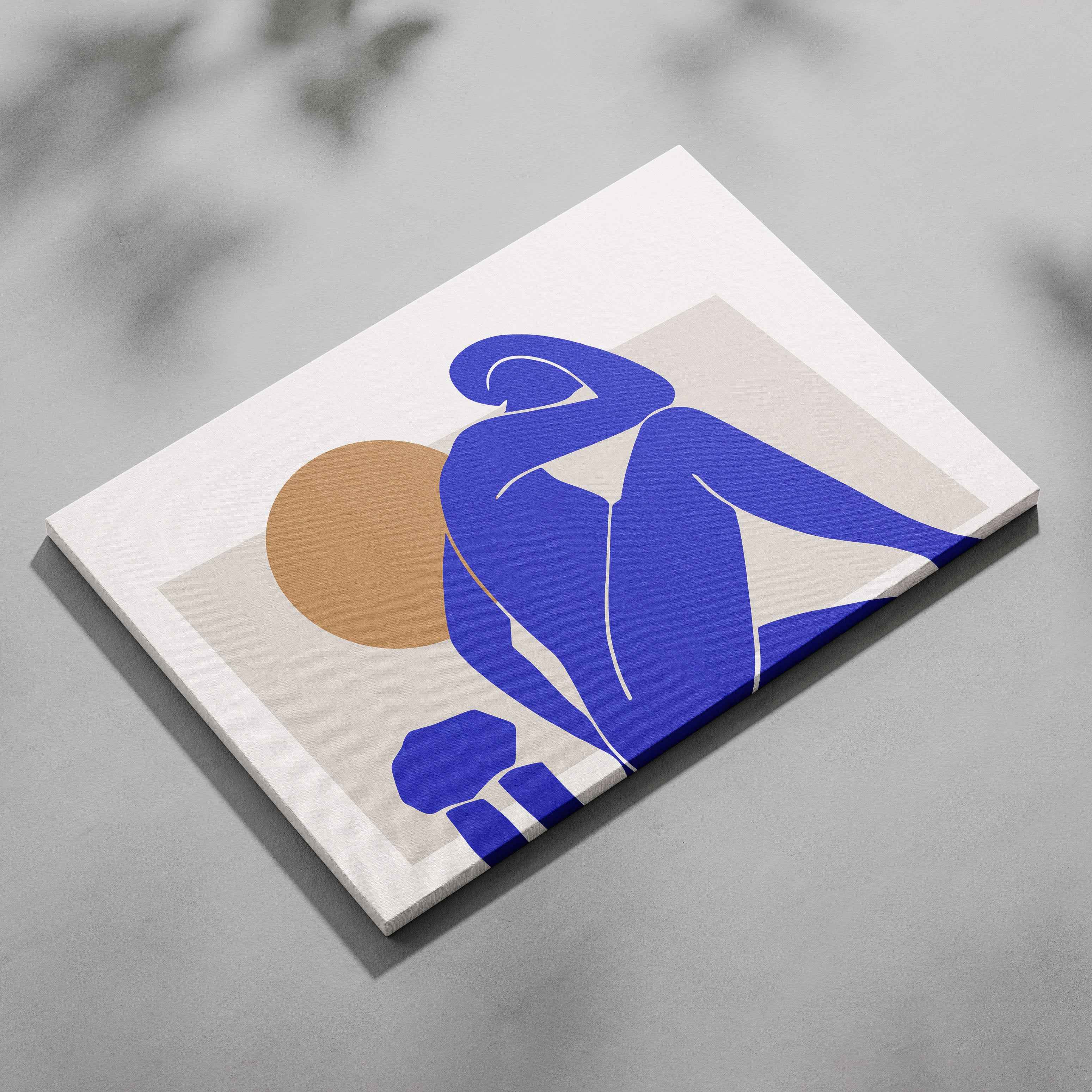Minimalist Abstract Bold Blue Figure - Framed Canvas Wall Art Print