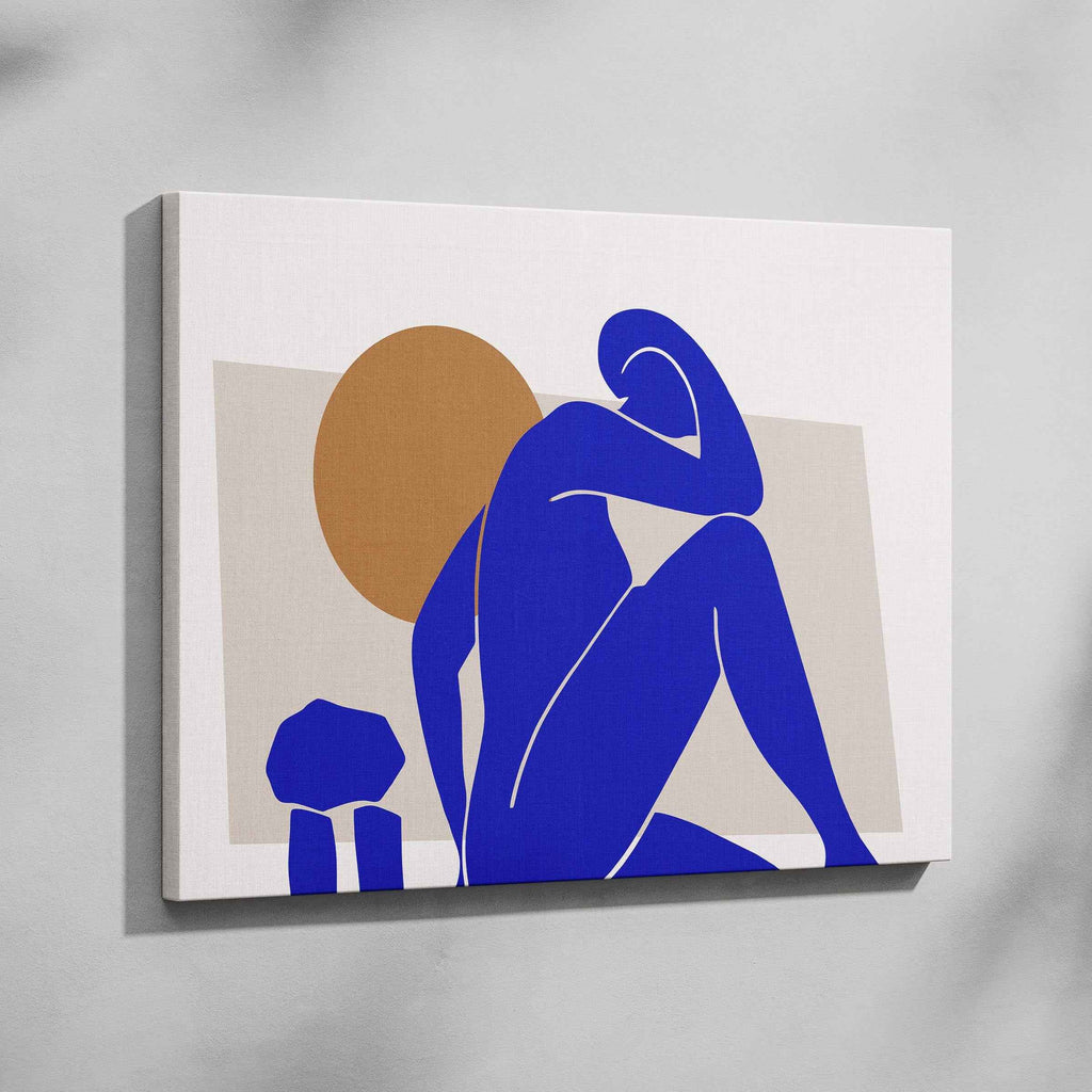 Minimalist Abstract Bold Blue Figure - Framed Canvas Wall Art Print