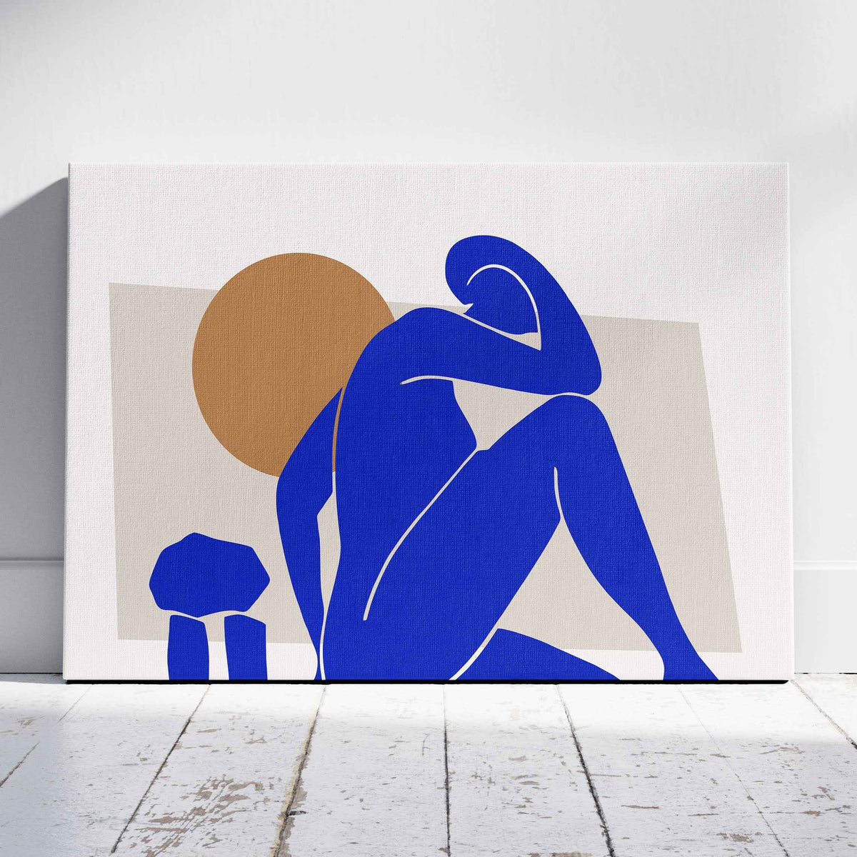 Minimalist Abstract Bold Blue Figure - Framed Canvas Wall Art Print