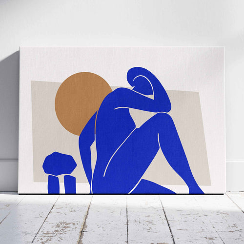 Minimalist Abstract Bold Blue Figure - Framed Canvas Wall Art Print