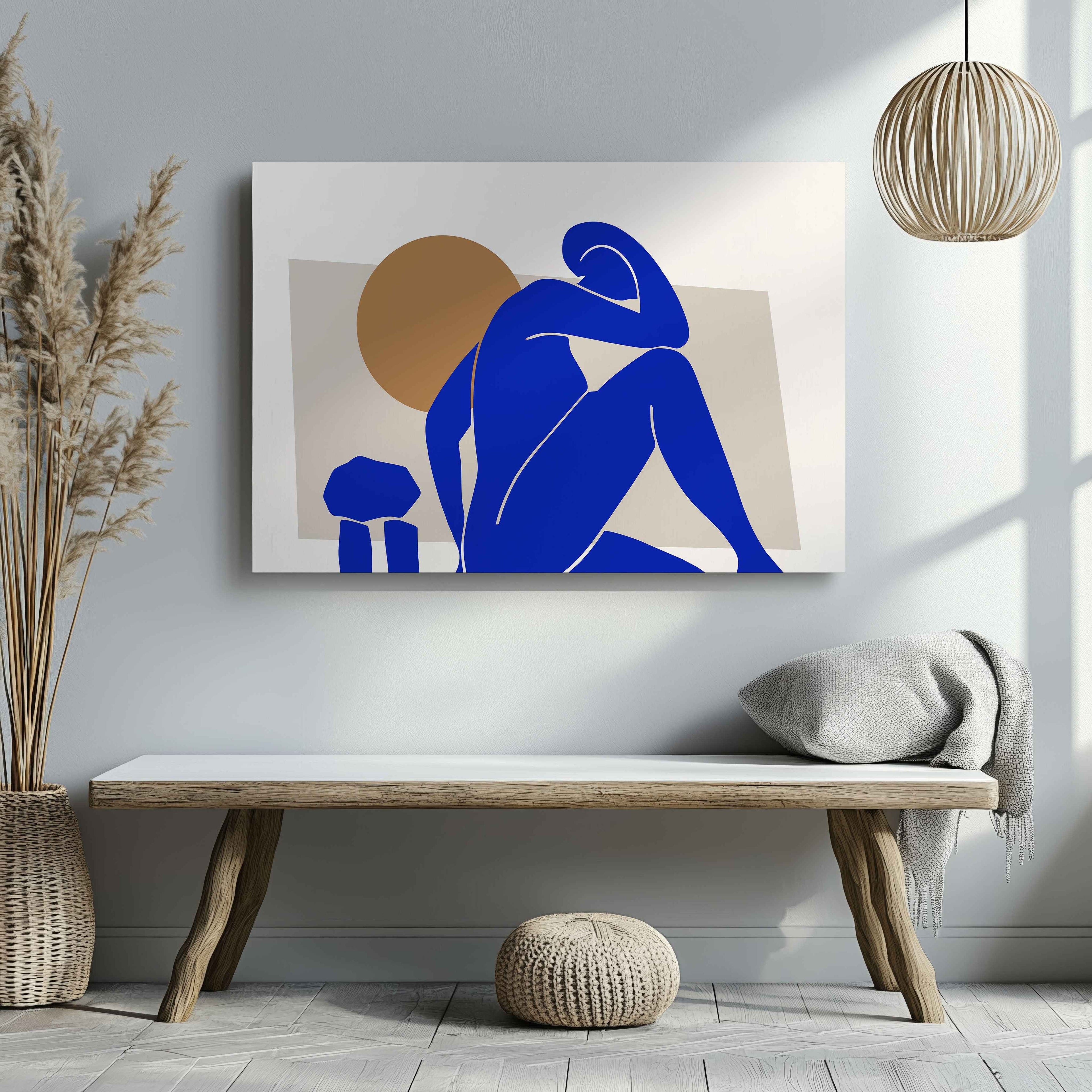 Minimalist Abstract Bold Blue Figure - Framed Canvas Wall Art Print
