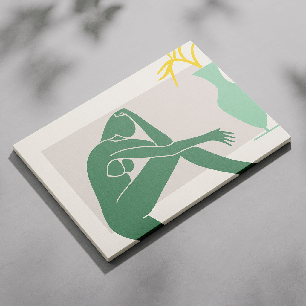 Minimalist Abstract Green Figure with Vase - Framed Canvas Wall Art Print | House Prints
