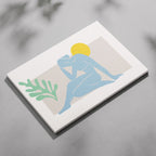 Minimalist Abstract Light Blue Figure with Sun - Framed Canvas Wall Art Print | House Prints