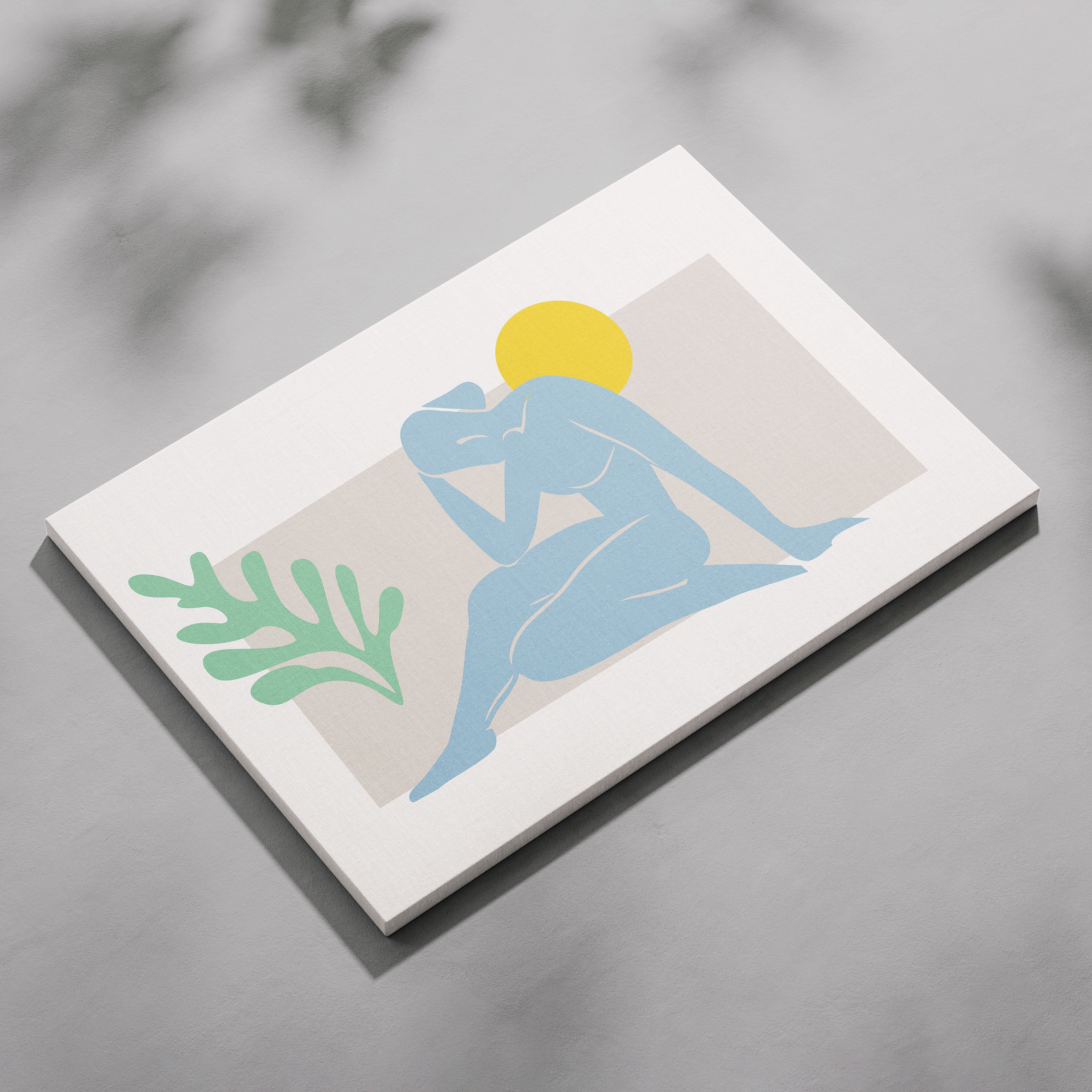 Minimalist Abstract Light Blue Figure with Sun - Framed Canvas Wall Art Print
