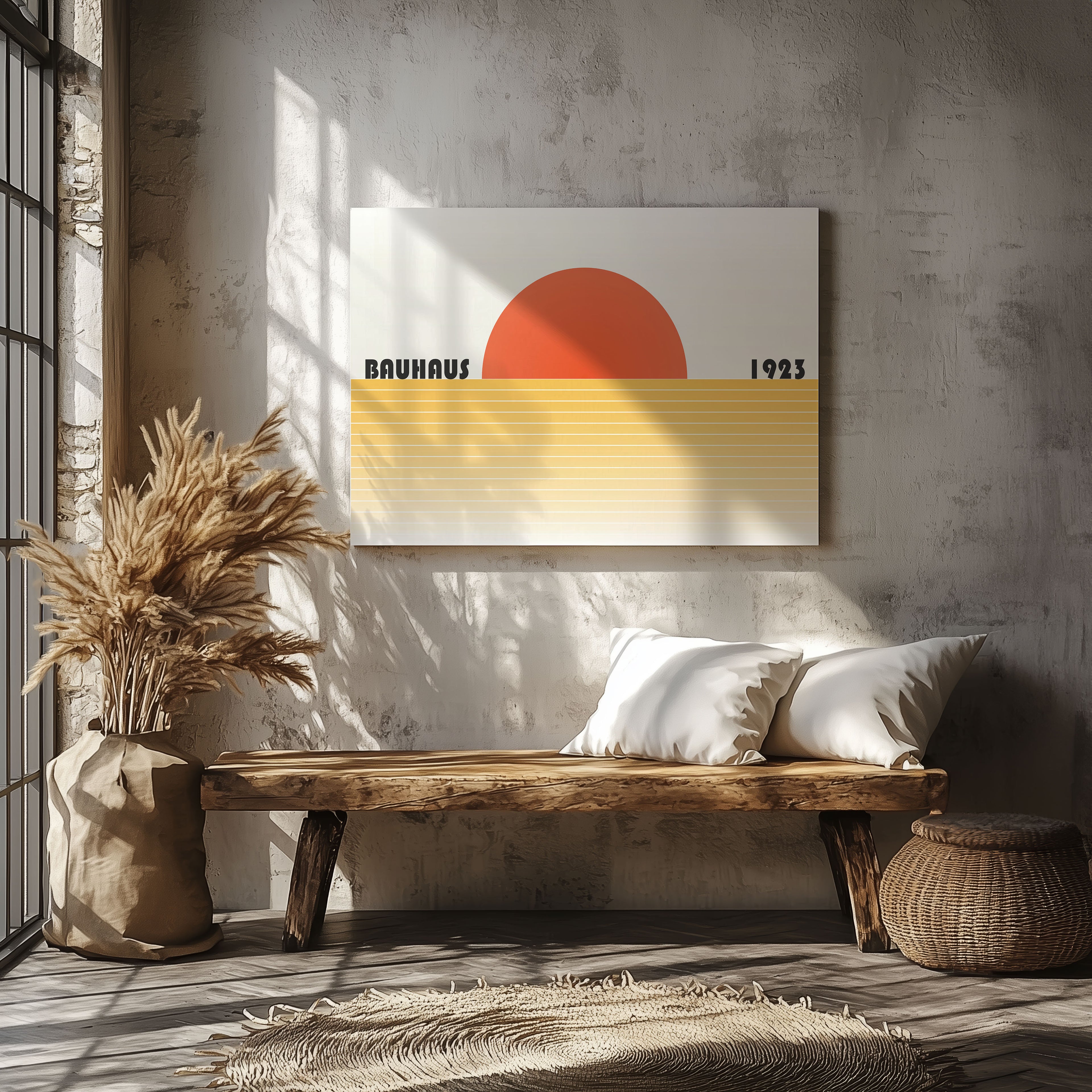 Minimalist Bauhaus 1923 Abstract Sunset - Framed Canvas Wall Art Print | House Prints