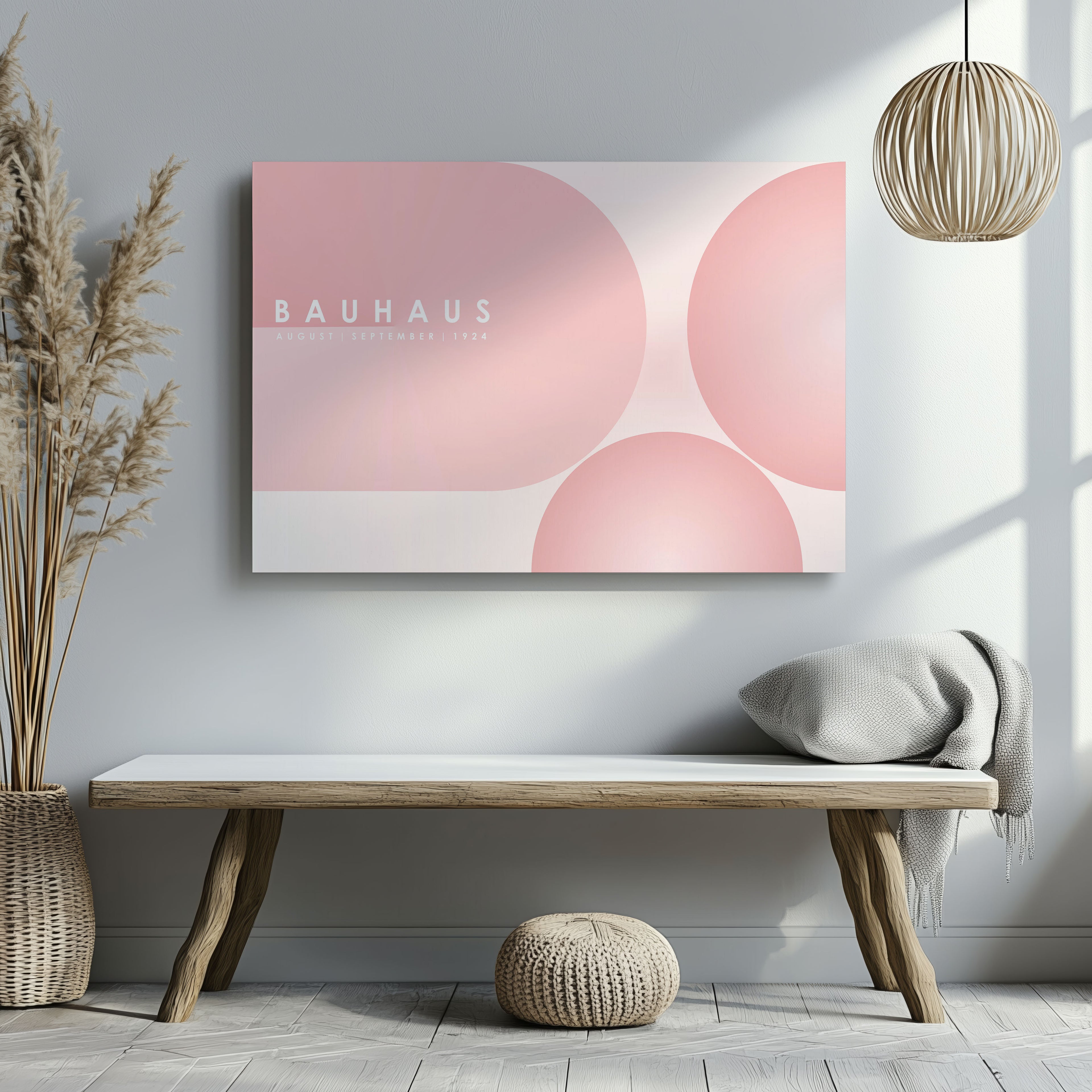 Minimalist Bauhaus 1924 Abstract Pink Circles - Framed Canvas Wall Art Print