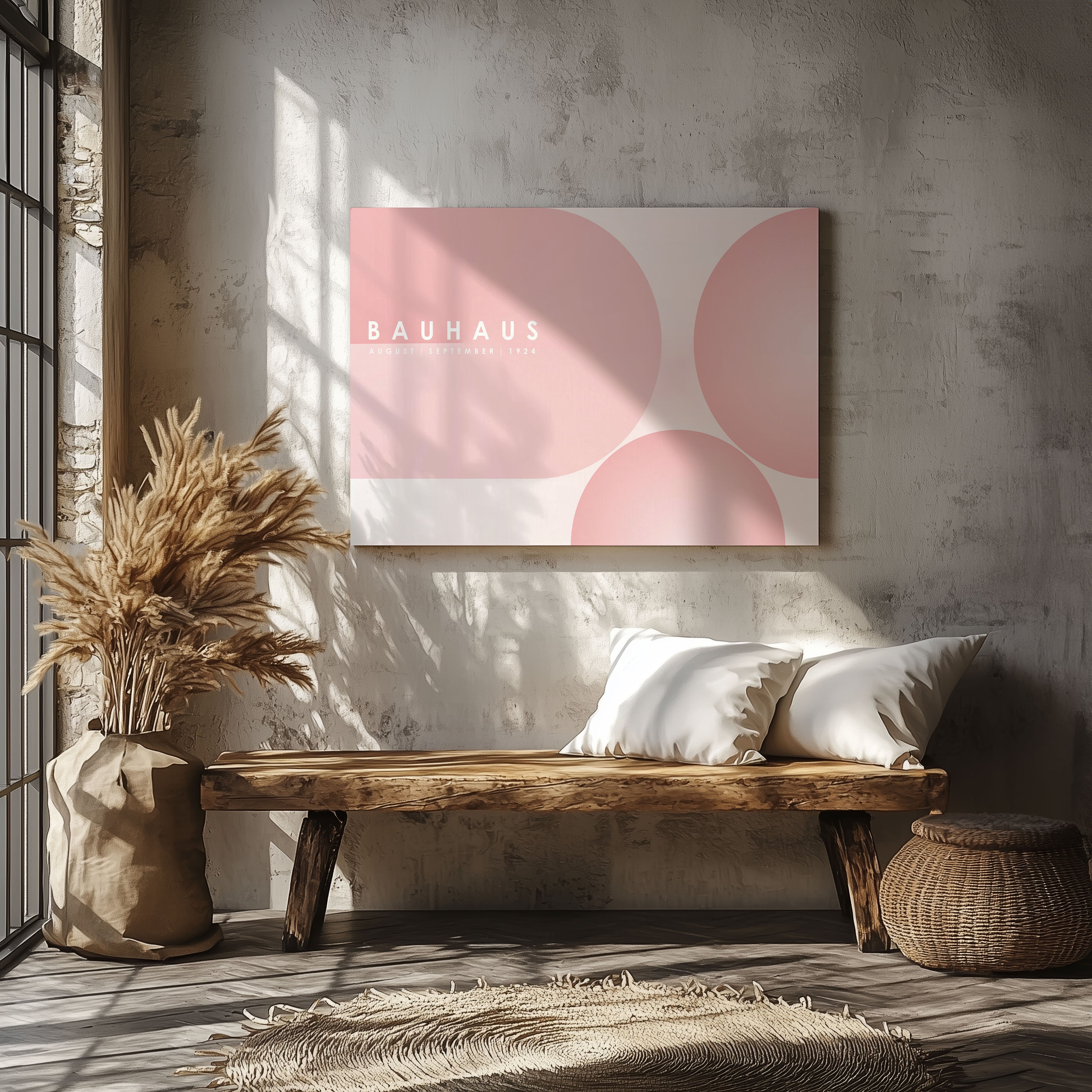 Minimalist Bauhaus 1924 Abstract Pink Circles - Framed Canvas Wall Art Print