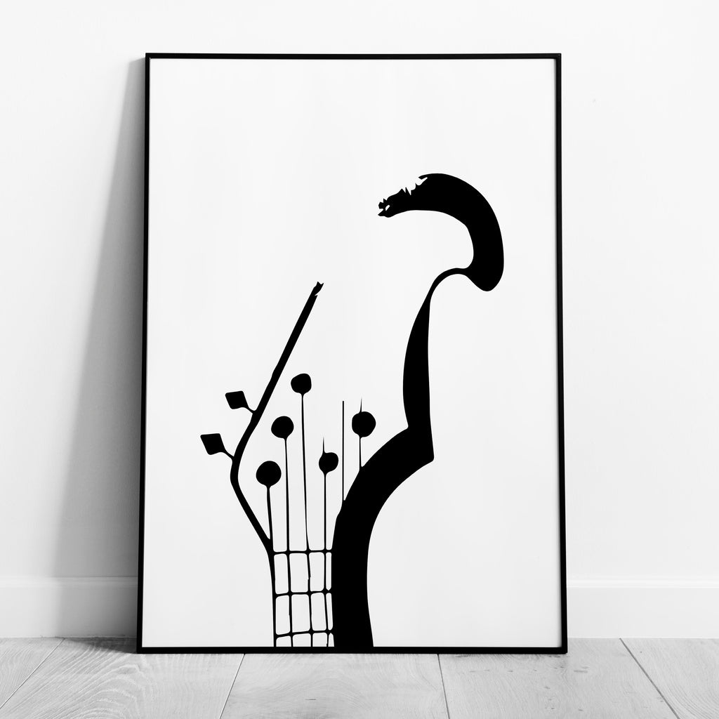 Minimalist Black & White Guitar Music Instrument - Rolled Poster Wall Art Print