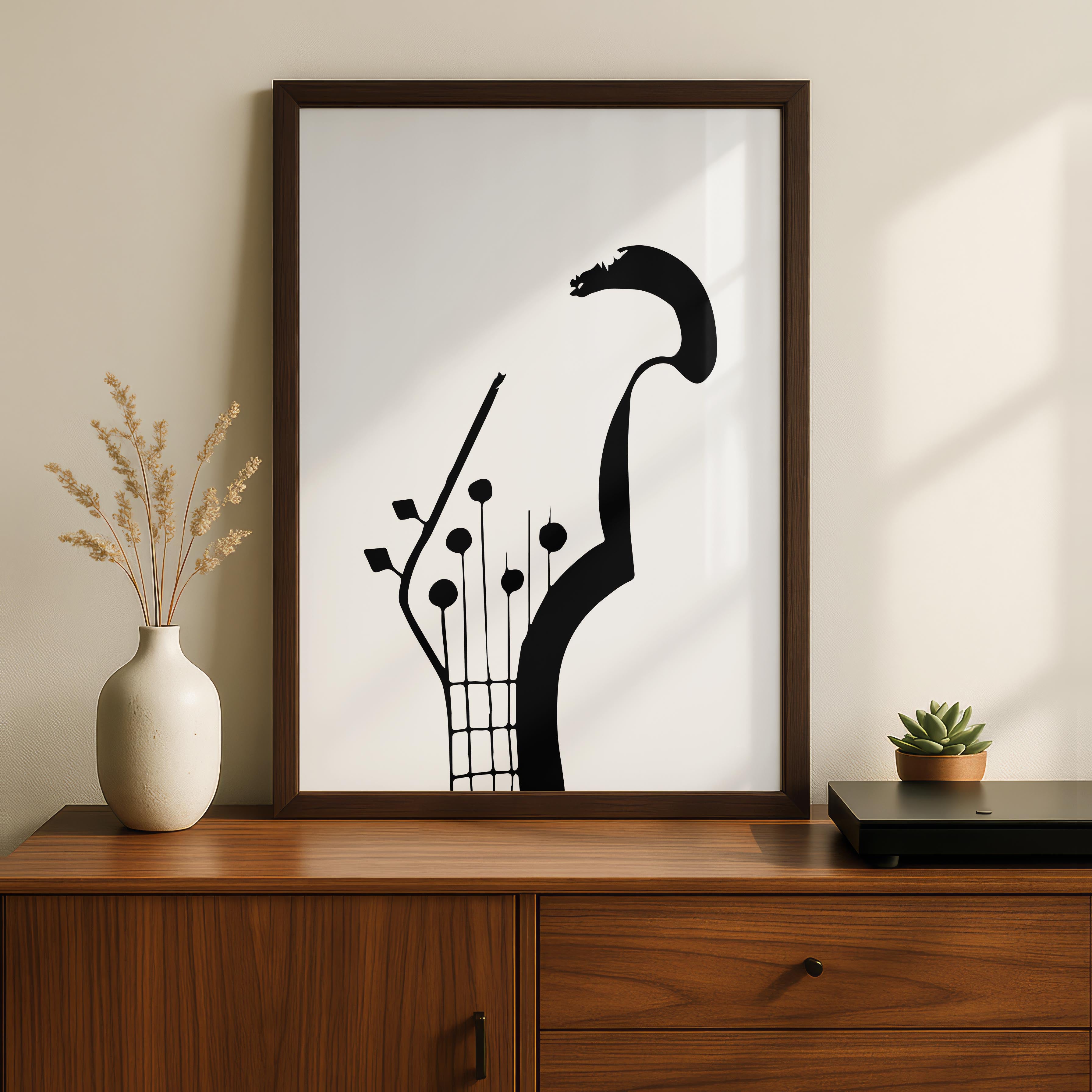Minimalist Black & White Guitar Music Instrument - Rolled Poster Wall Art Print