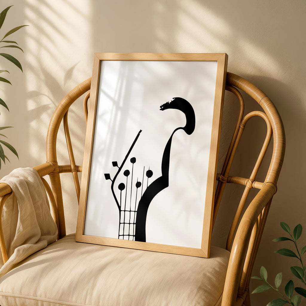 Minimalist Black & White Guitar Music Instrument - Rolled Poster Wall Art Print