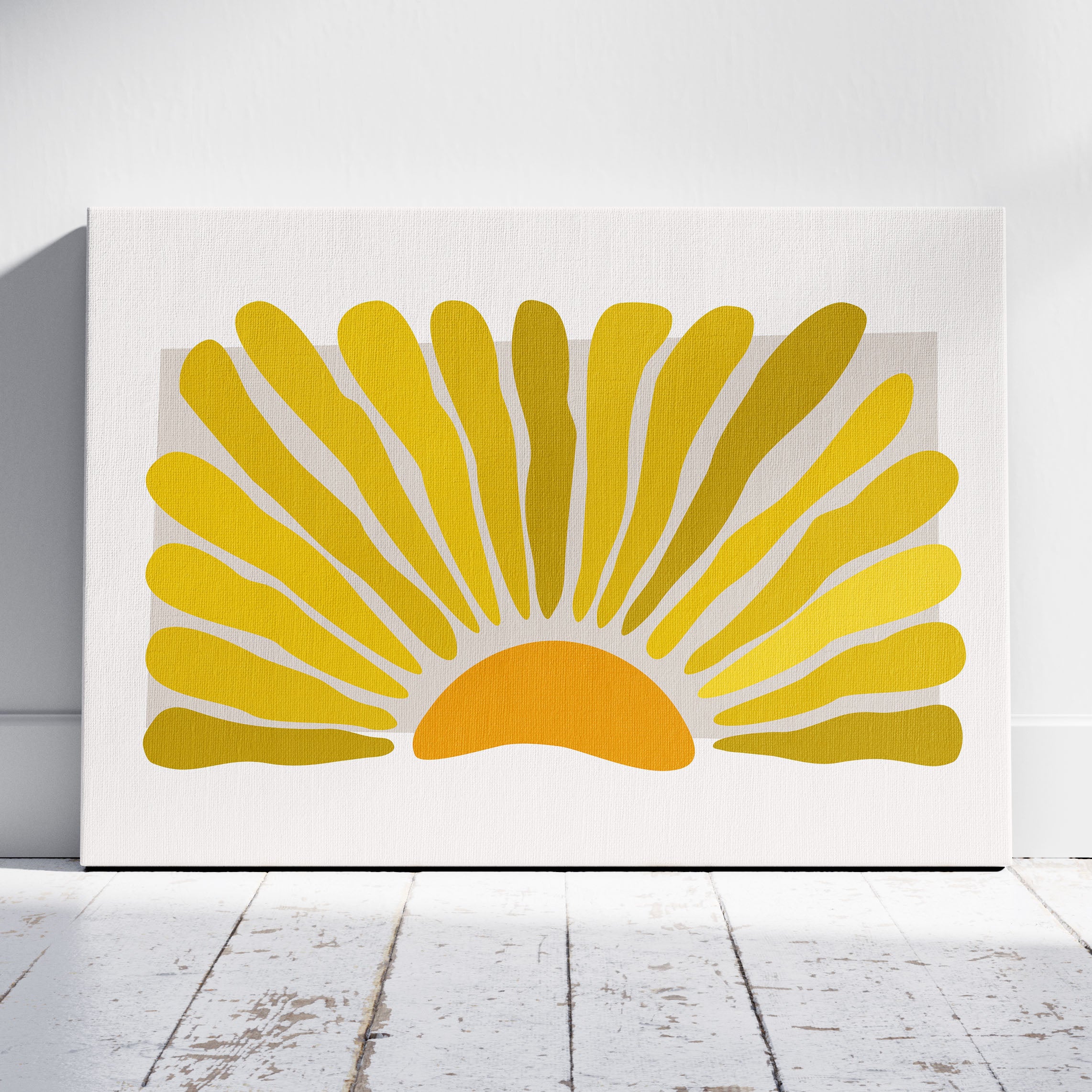 Minimalist Radiant Yellow Abstract Sunburst - Framed Canvas Wall Art Print | House Prints