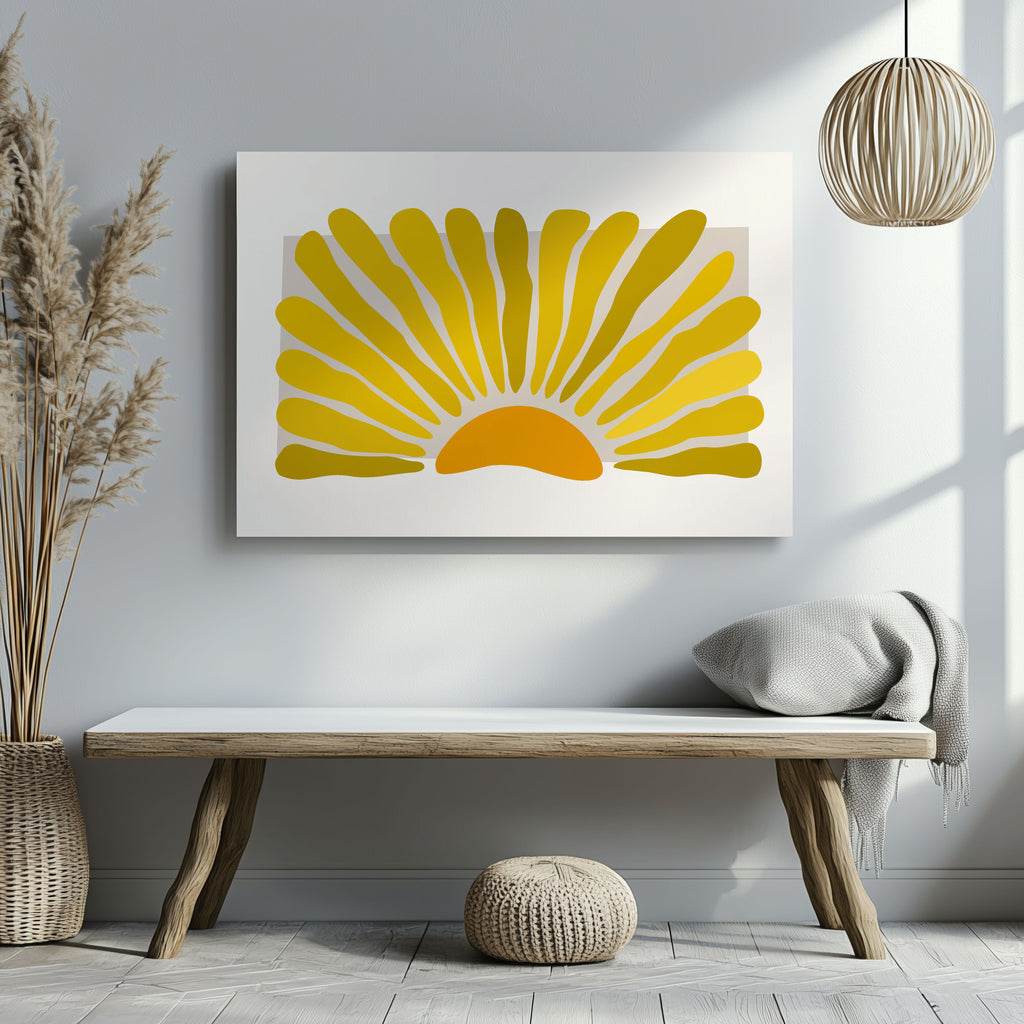 Minimalist Radiant Yellow Abstract Sunburst - Framed Canvas Wall Art Print | House Prints