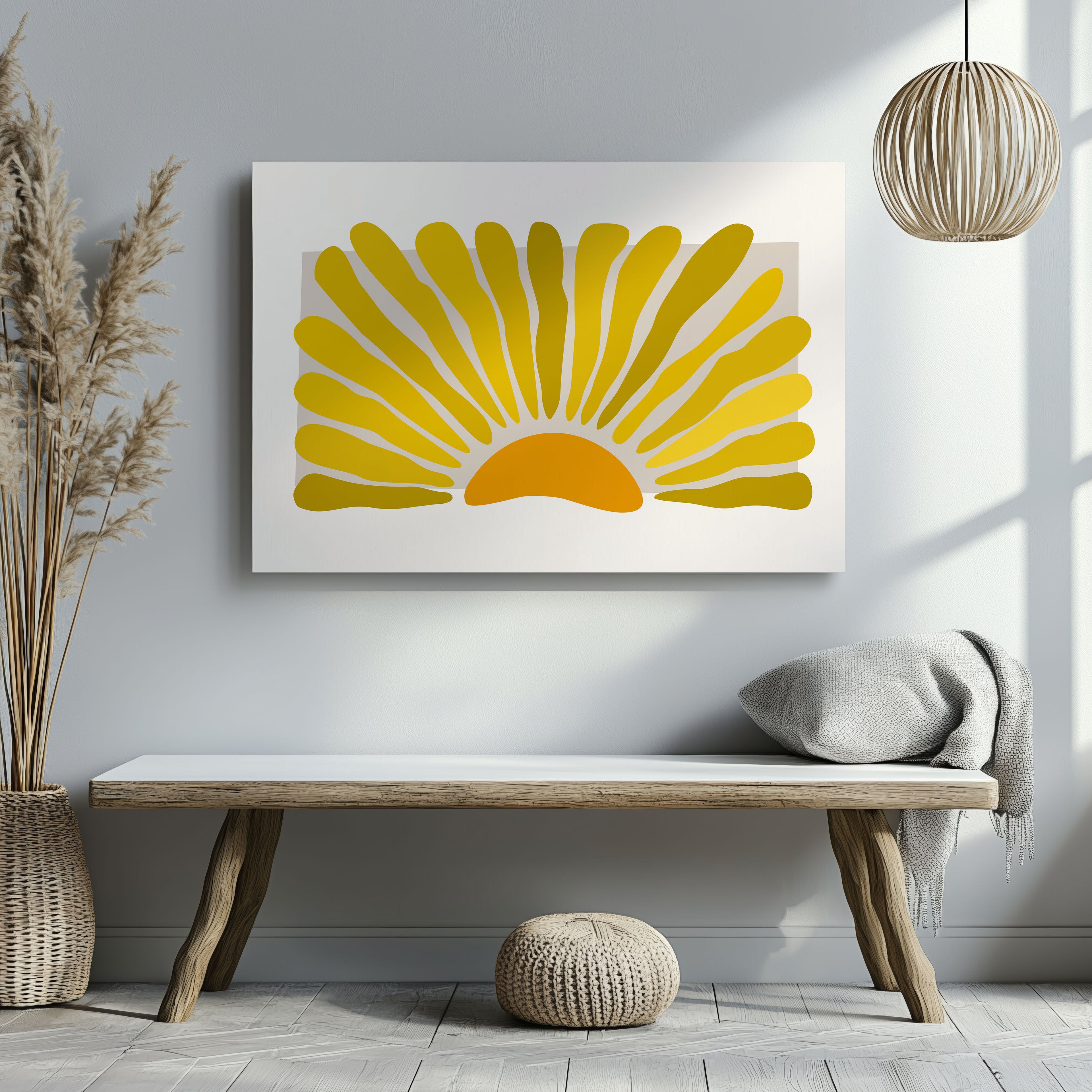 Minimalist Radiant Yellow Abstract Sunburst - Framed Canvas Wall Art Print | House Prints