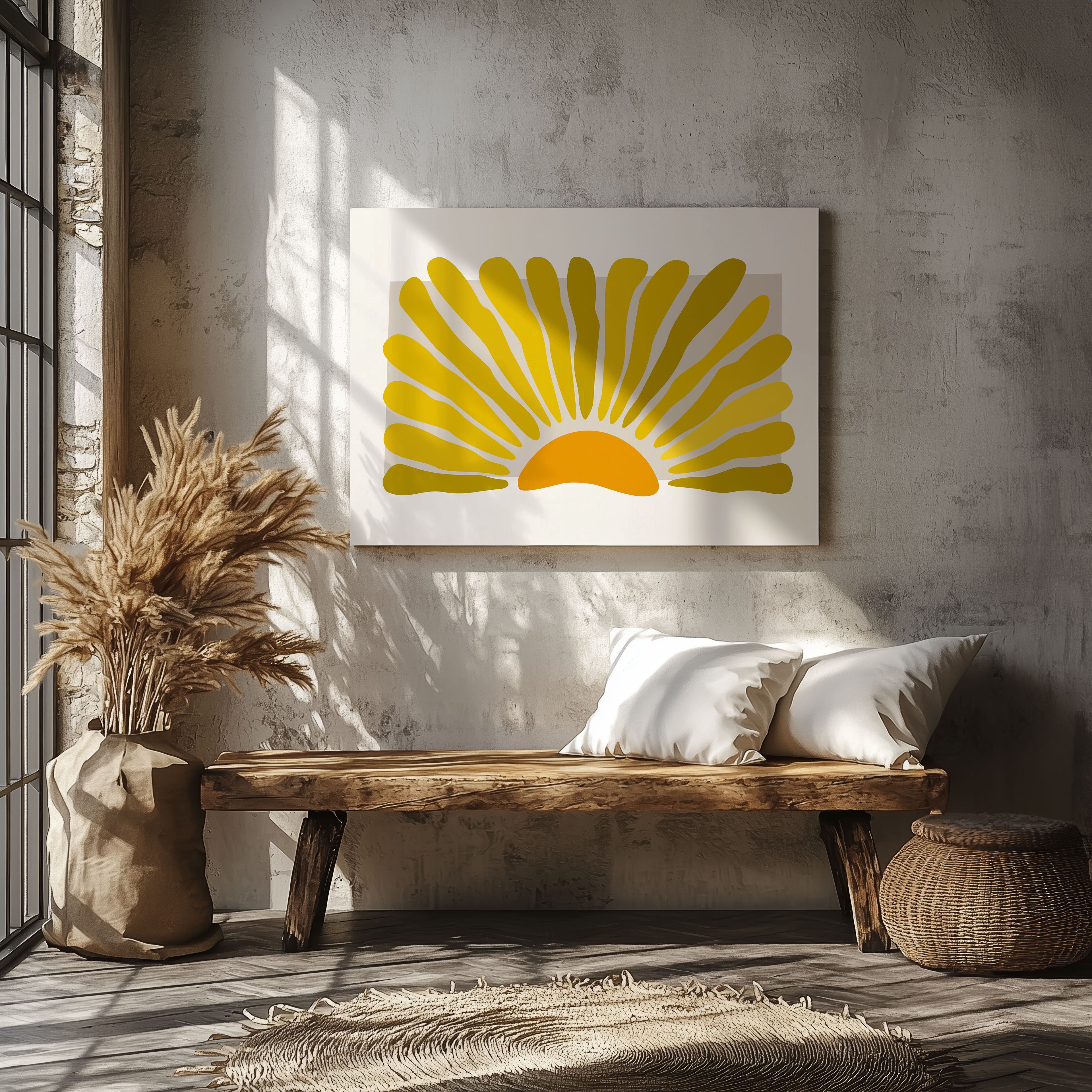 Minimalist Radiant Yellow Abstract Sunburst - Framed Canvas Wall Art Print | House Prints