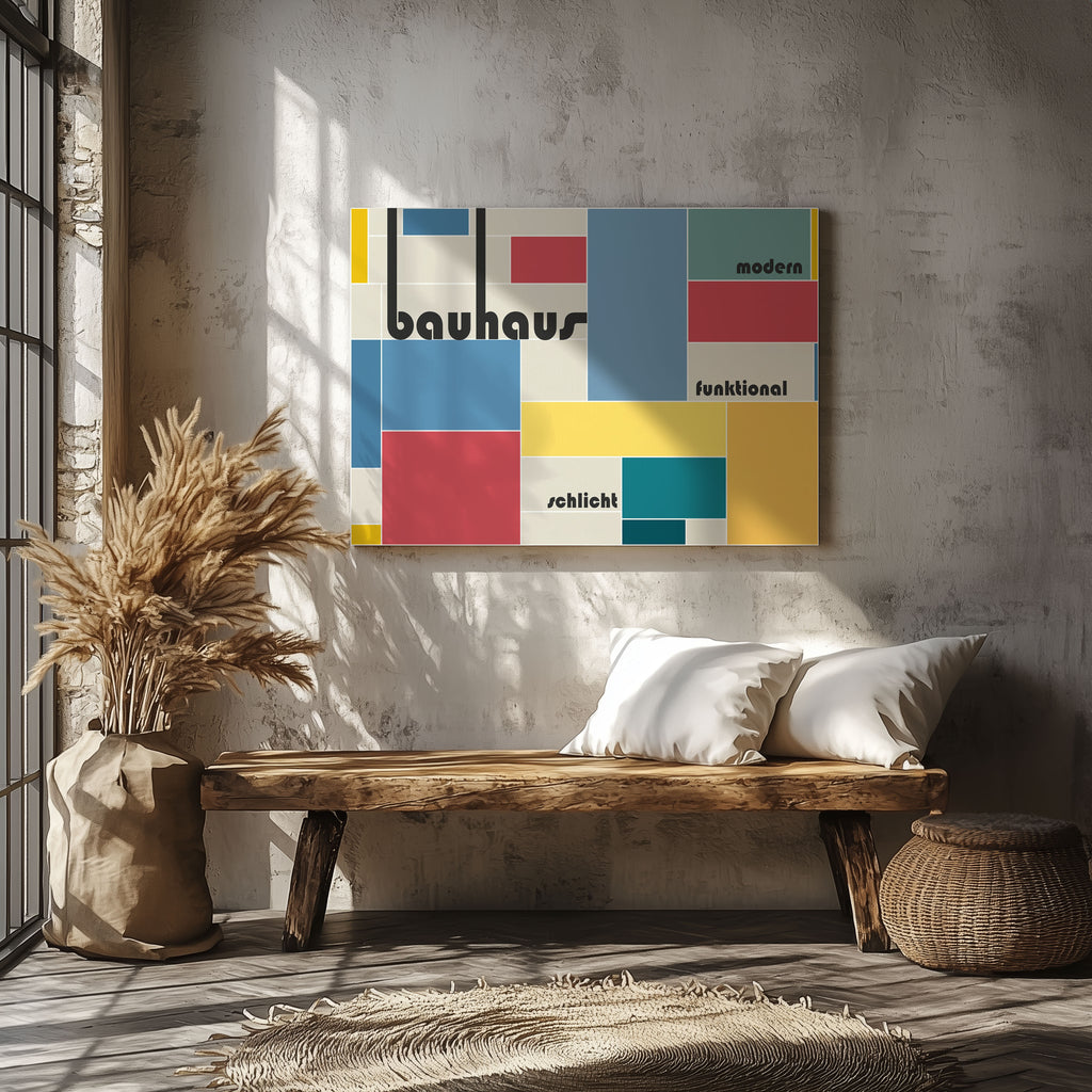 Modern Bauhaus Colourful Geometric Shapes - Framed Canvas Wall Art Print | House Prints