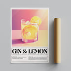 Modern Gin & Lemon Classic Cocktail Recipe - Rolled Poster Wall Art Print | House Prints