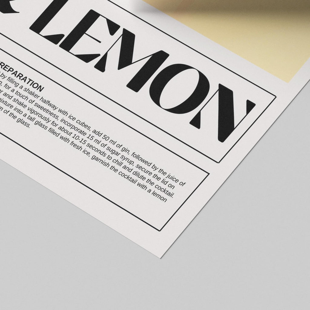 Modern Gin & Lemon Classic Cocktail Recipe - Rolled Poster Wall Art Print | House Prints