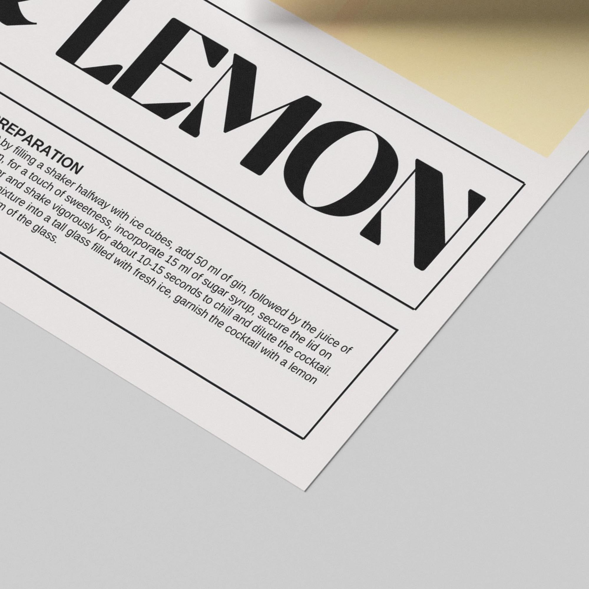 Modern Gin & Lemon Classic Cocktail Recipe - Rolled Poster Wall Art Print | House Prints