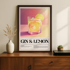 Modern Gin & Lemon Classic Cocktail Recipe - Rolled Poster Wall Art Print | House Prints