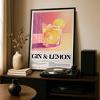 Modern Gin & Lemon Classic Cocktail Recipe - Rolled Poster Wall Art Print | House Prints