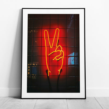 Modern Neon Hand Glow Peace Sign - Rolled Poster Wall Art Print - House Prints