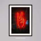 Modern Neon Hand Glow Peace Sign - Rolled Poster Wall Art Print | House Prints