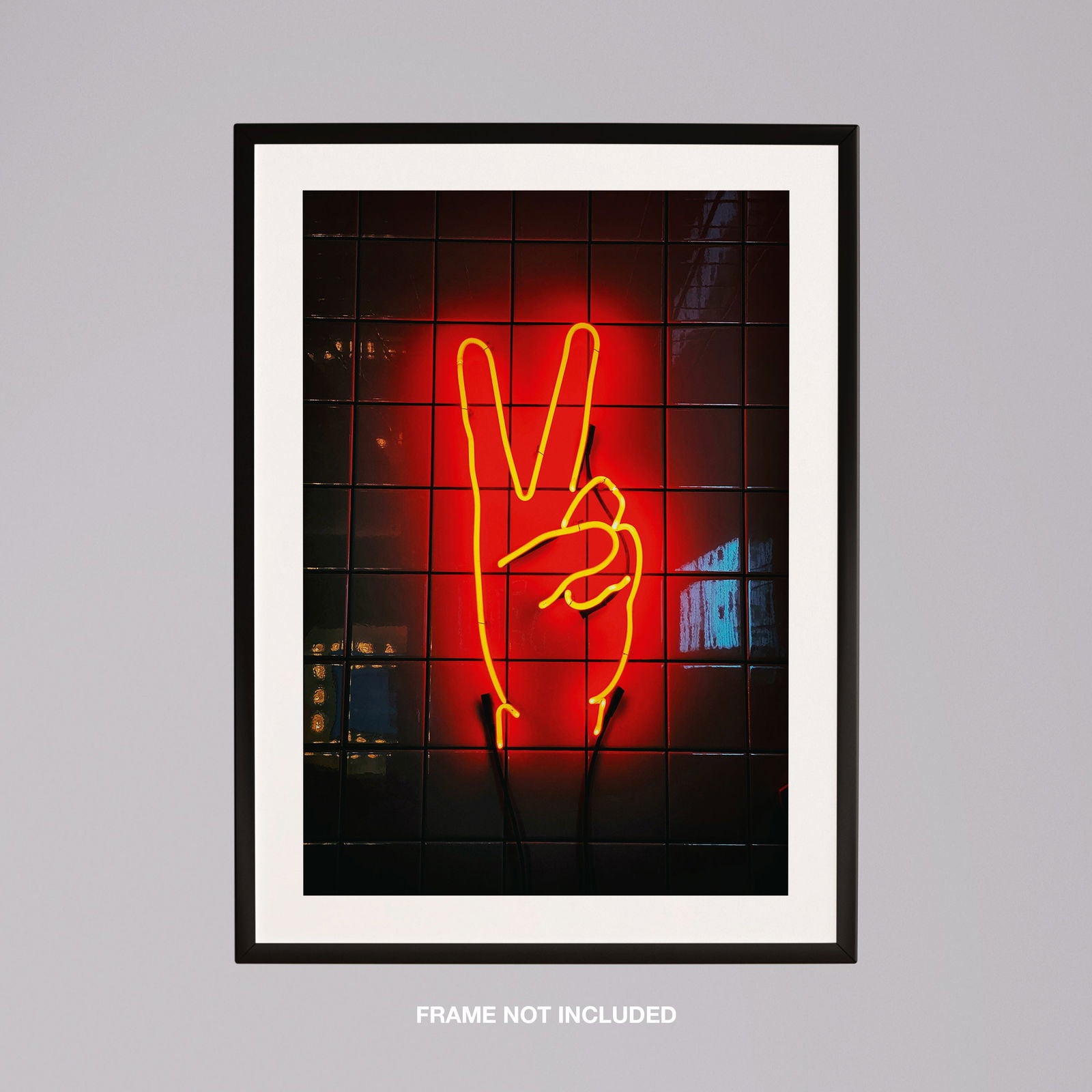 Modern Neon Hand Glow Peace Sign - Rolled Poster Wall Art Print - House Prints