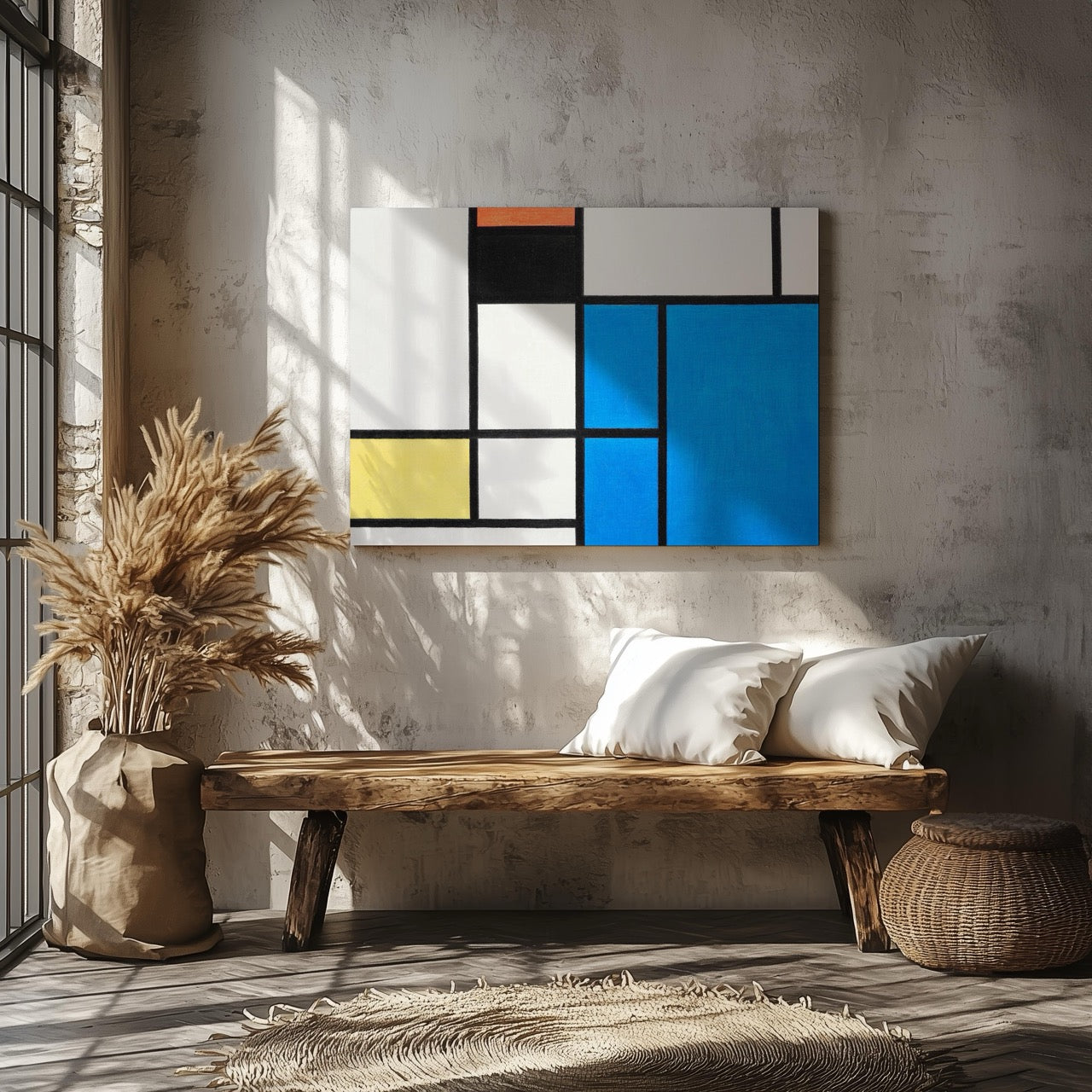 Composition with Large Blue Plane - Piet Mondrian - Framed Canvas Wall Art Print - House Prints