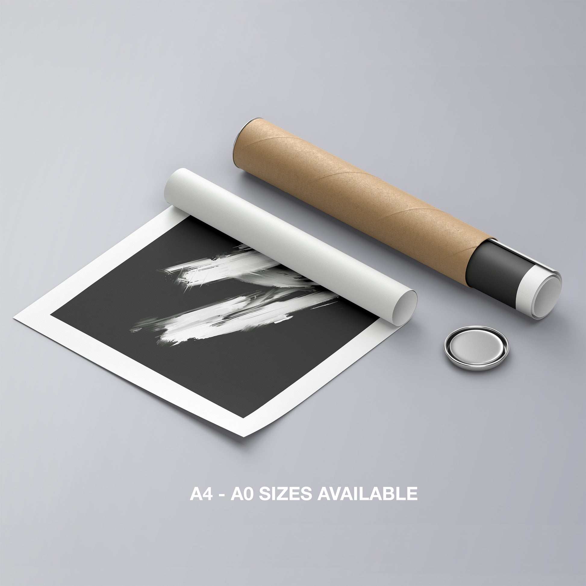 Monochrome Black & White Brushstroke Harmony - Rolled Poster Wall Art Print - House Prints