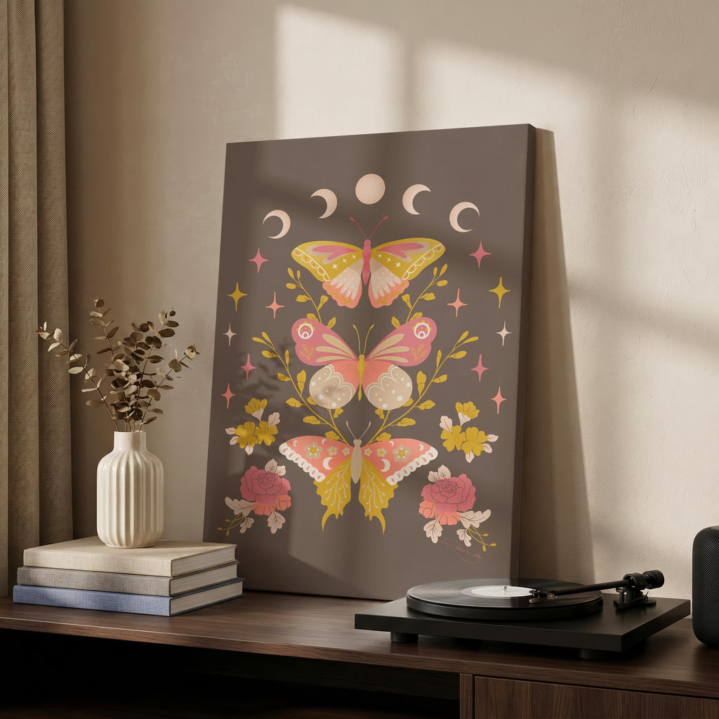 Moonlit Moth Meadow - Rosalinde Clara - Framed Canvas Wall Art Print | House Prints