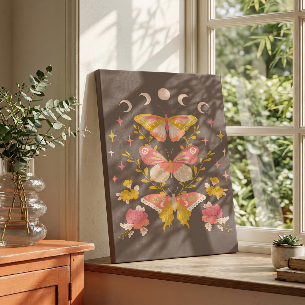 Moonlit Moth Meadow - Rosalinde Clara - Framed Canvas Wall Art Print | House Prints