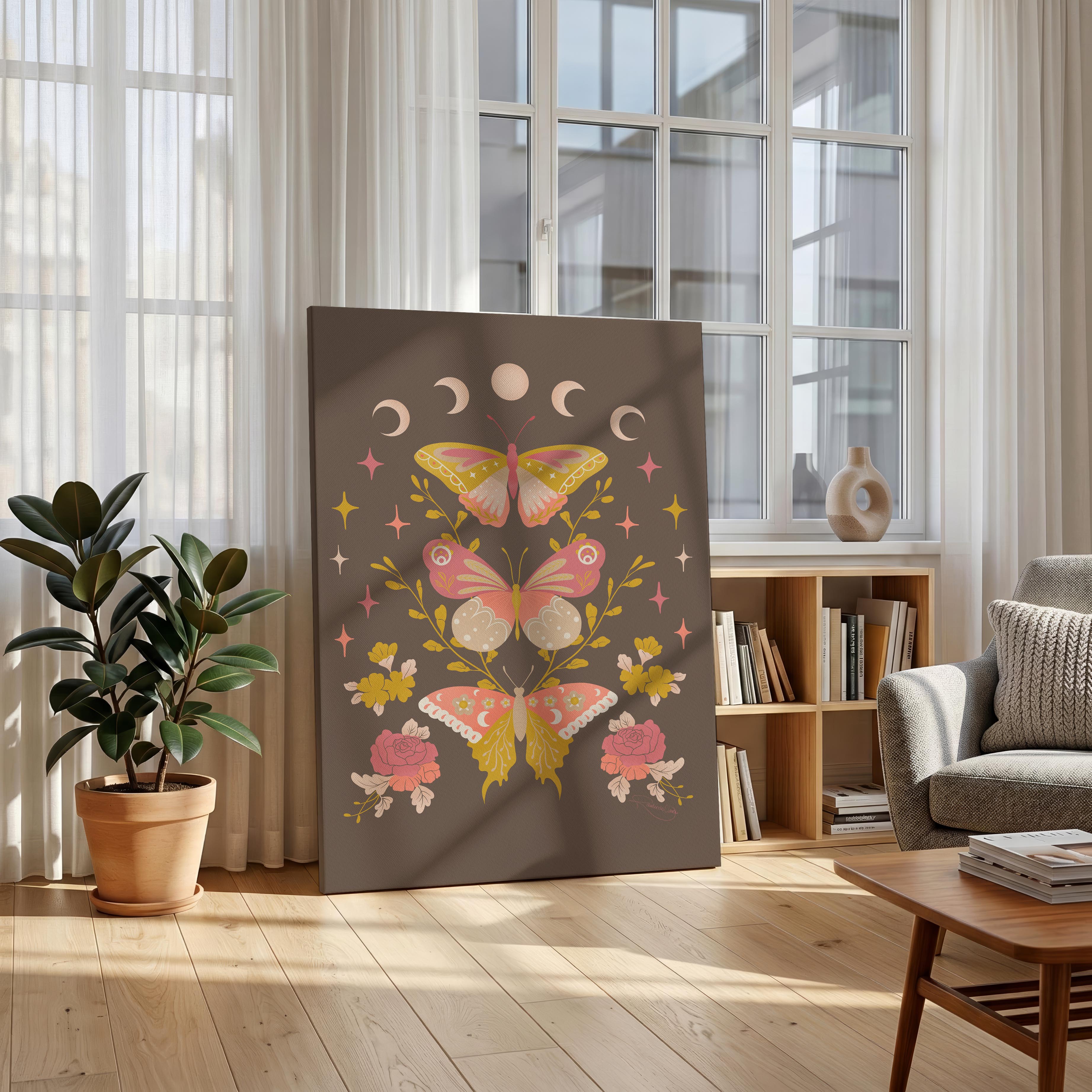 Moonlit Moth Meadow - Rosalinde Clara - Framed Canvas Wall Art Print | House Prints