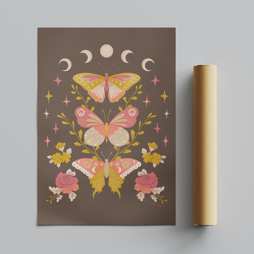 Moonlit Moth Meadow - Rosalinde Clara - Rolled Poster Wall Art Print | House Prints