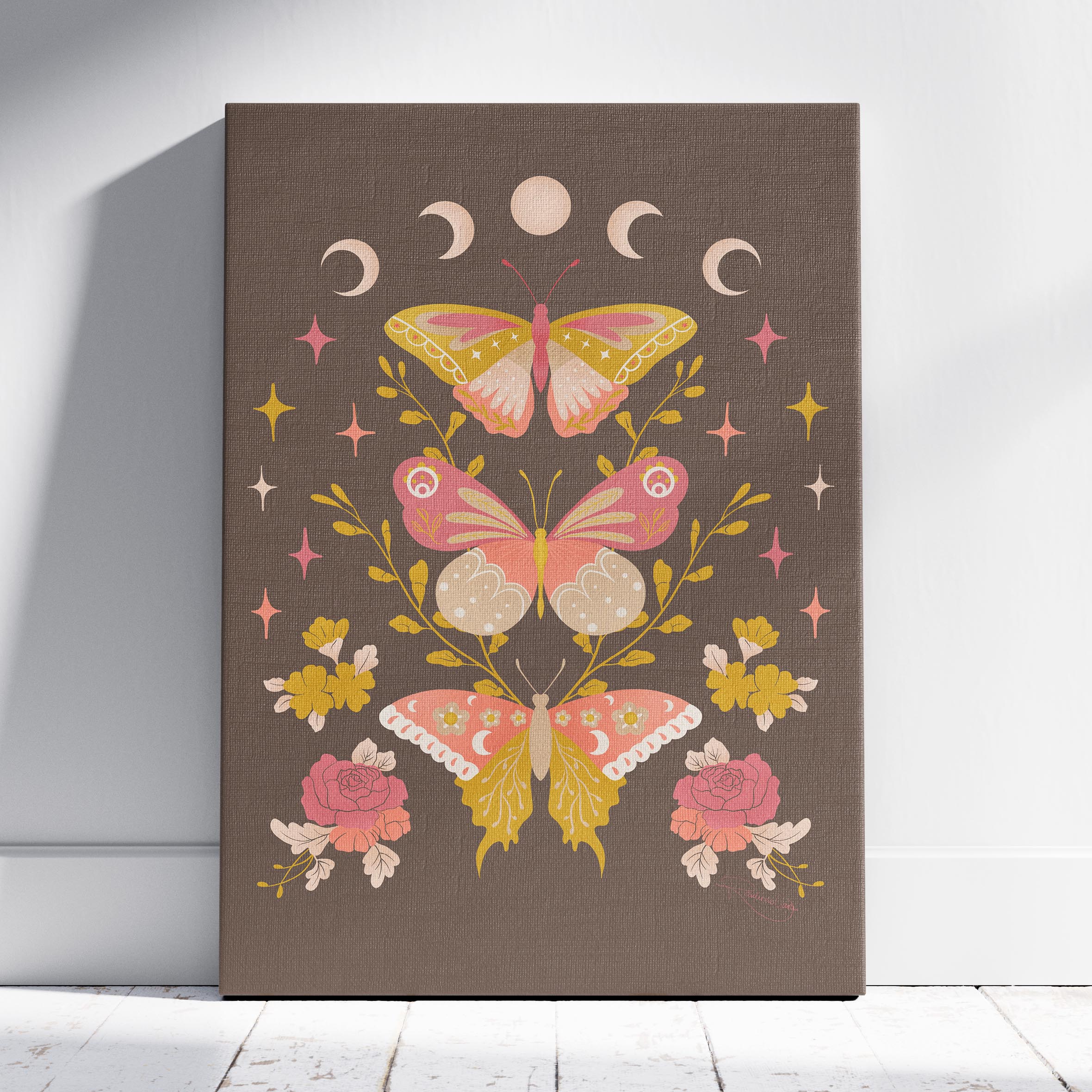 Moonlit Moth Meadow - Rosalinde Clara - Framed Canvas Wall Art Print | House Prints