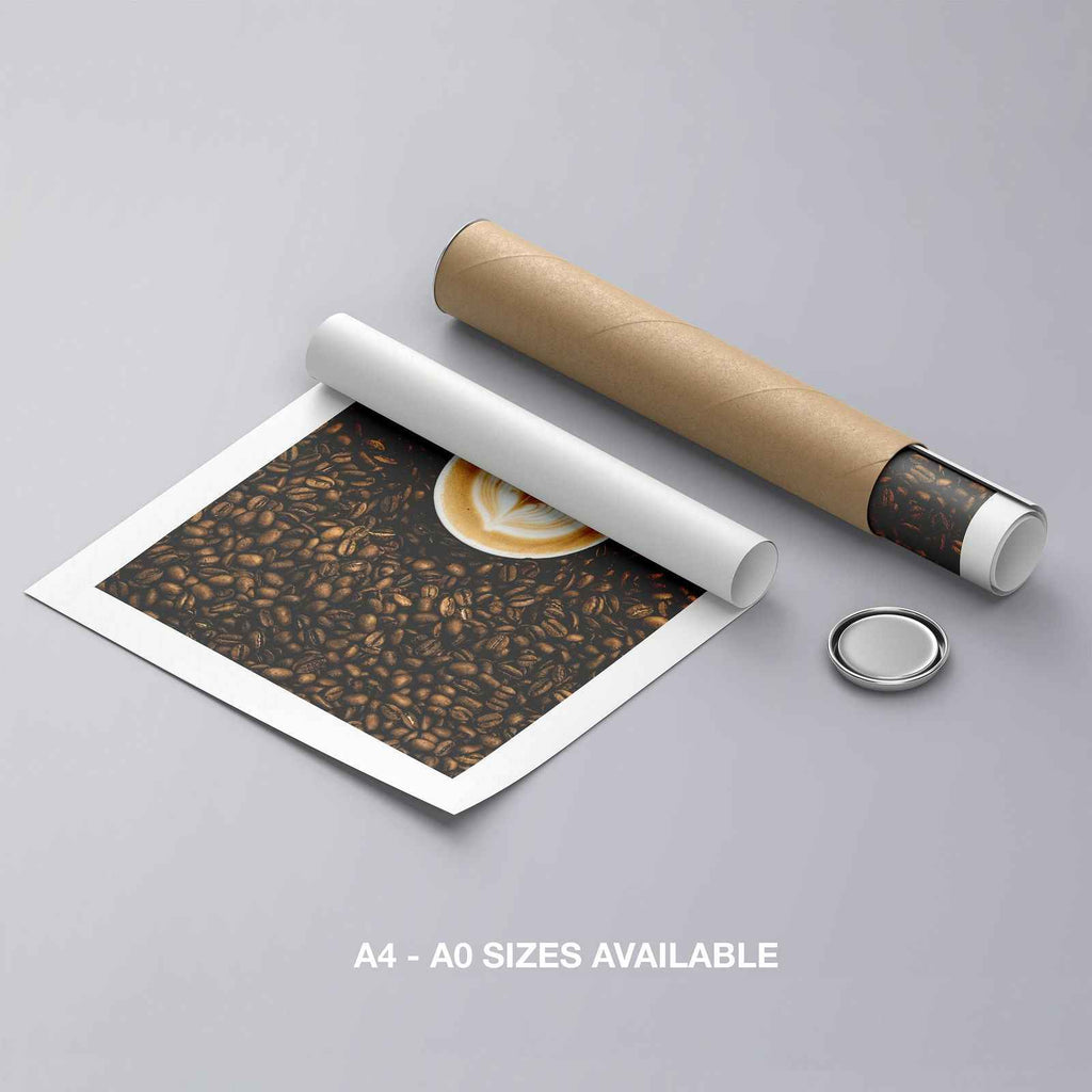 Morning Coffee Bean Latte Brew Kitchen - Rolled Poster Wall Art Print | House Prints