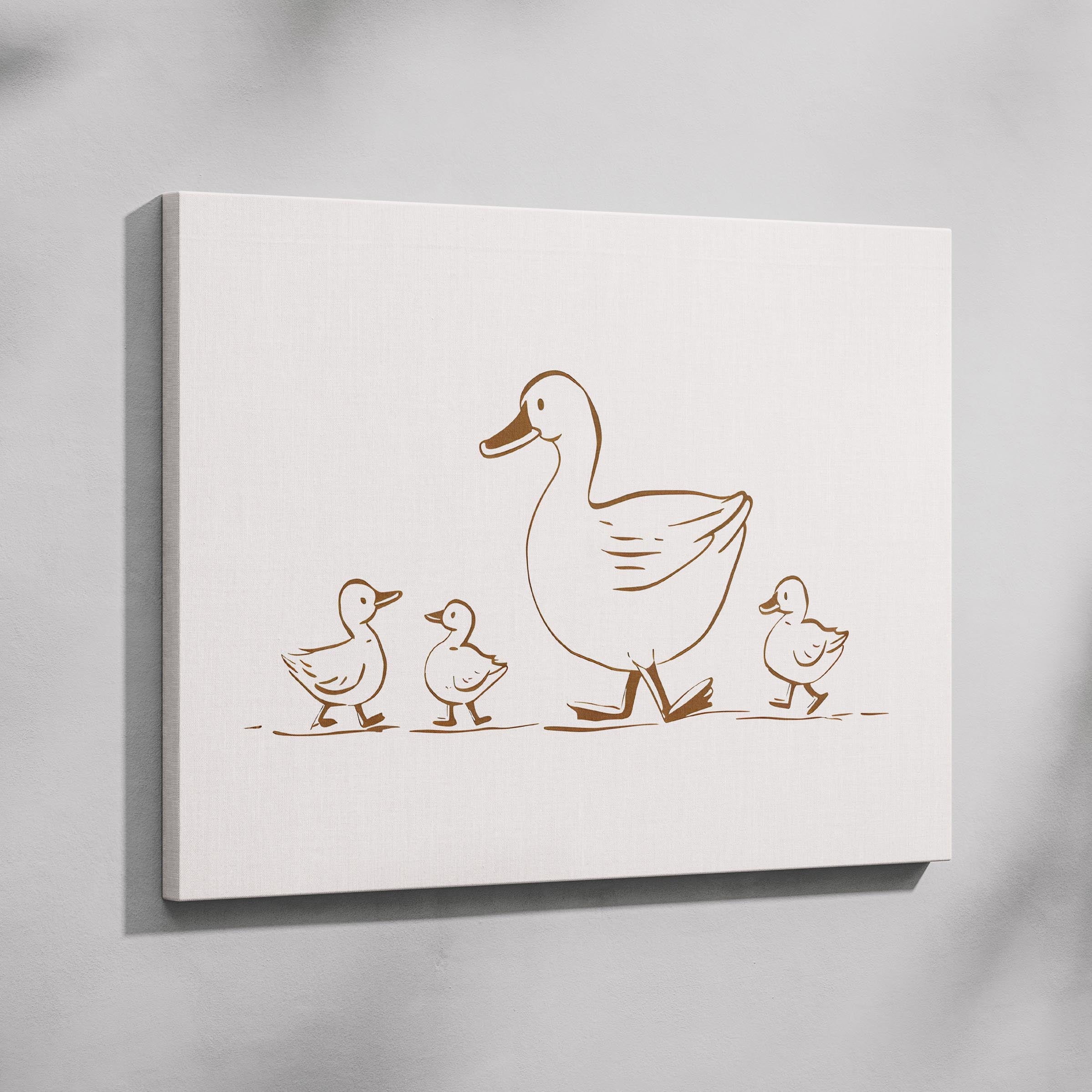 Mother Duck & Ducklings Springtime Nursery - Framed Canvas Wall Art Print | House Prints