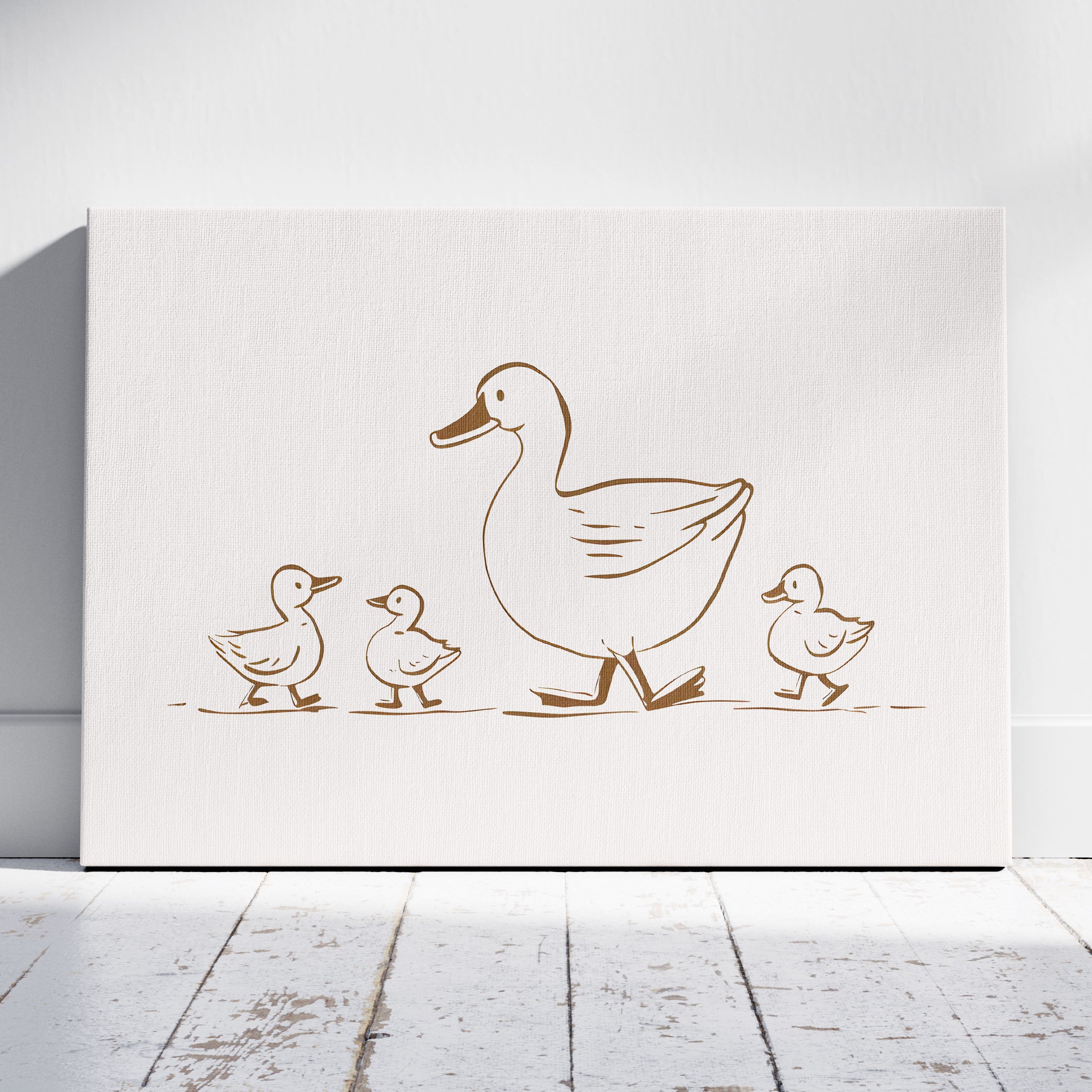 Mother Duck & Ducklings Springtime Nursery - Framed Canvas Wall Art Print | House Prints