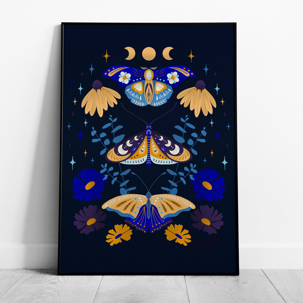 Moths in Stardust (Dark) - Rosalinde Clara - Rolled Poster Wall Art Print | House Prints