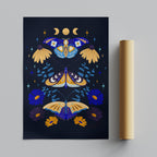 Moths in Stardust (Dark) - Rosalinde Clara - Rolled Poster Wall Art Print | House Prints