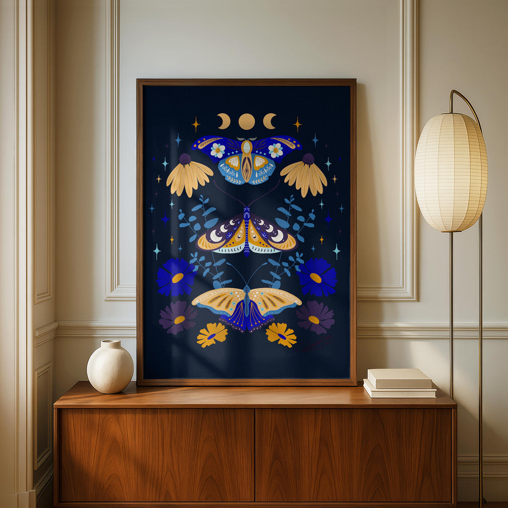 Moths in Stardust (Dark) - Rosalinde Clara - Rolled Poster Wall Art Print | House Prints