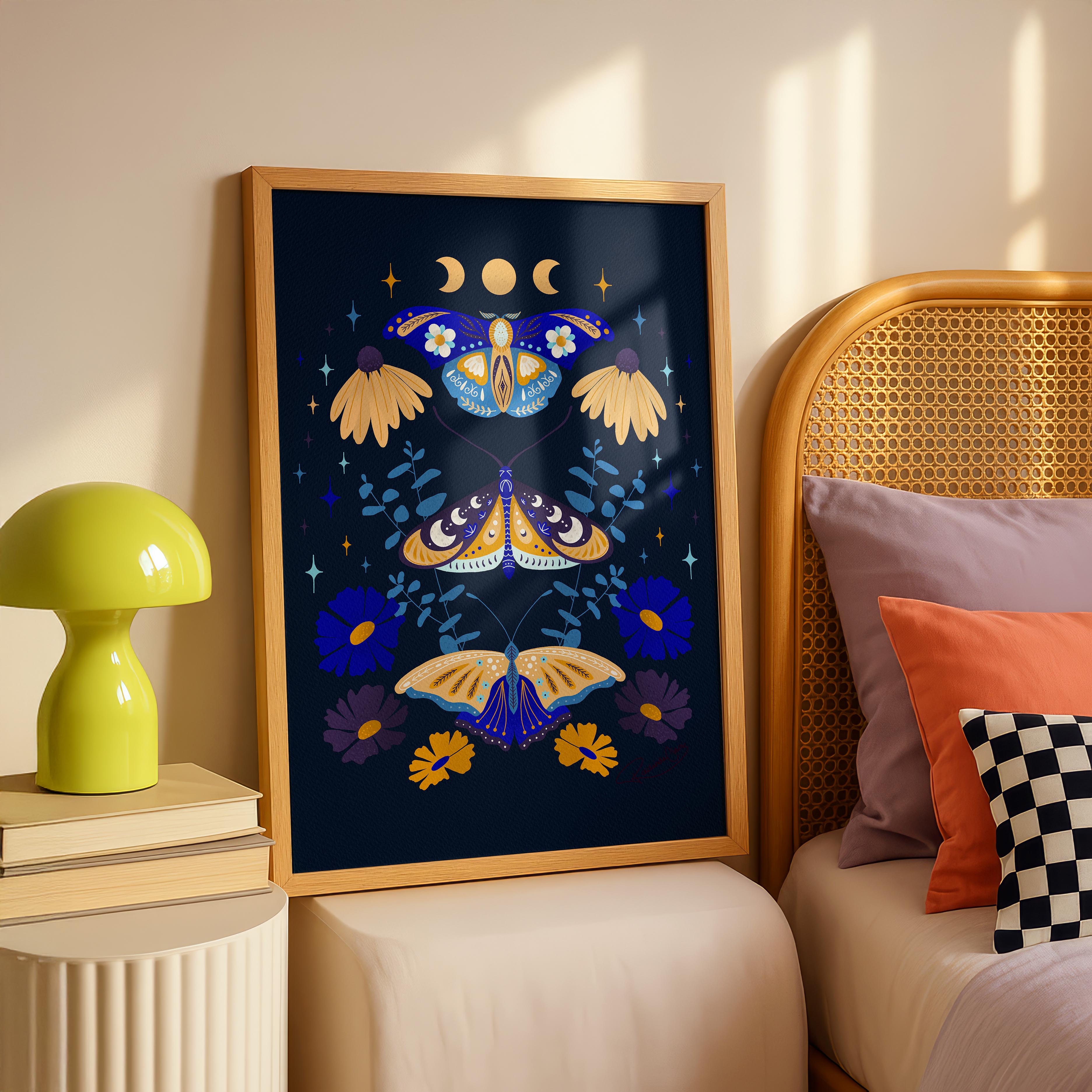 Moths in Stardust (Dark) - Rosalinde Clara - Rolled Poster Wall Art Print | House Prints