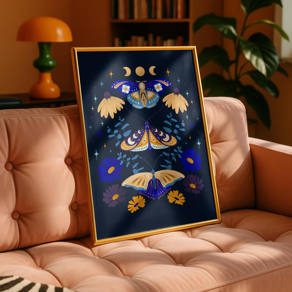 Moths in Stardust (Dark) - Rosalinde Clara - Rolled Poster Wall Art Print | House Prints