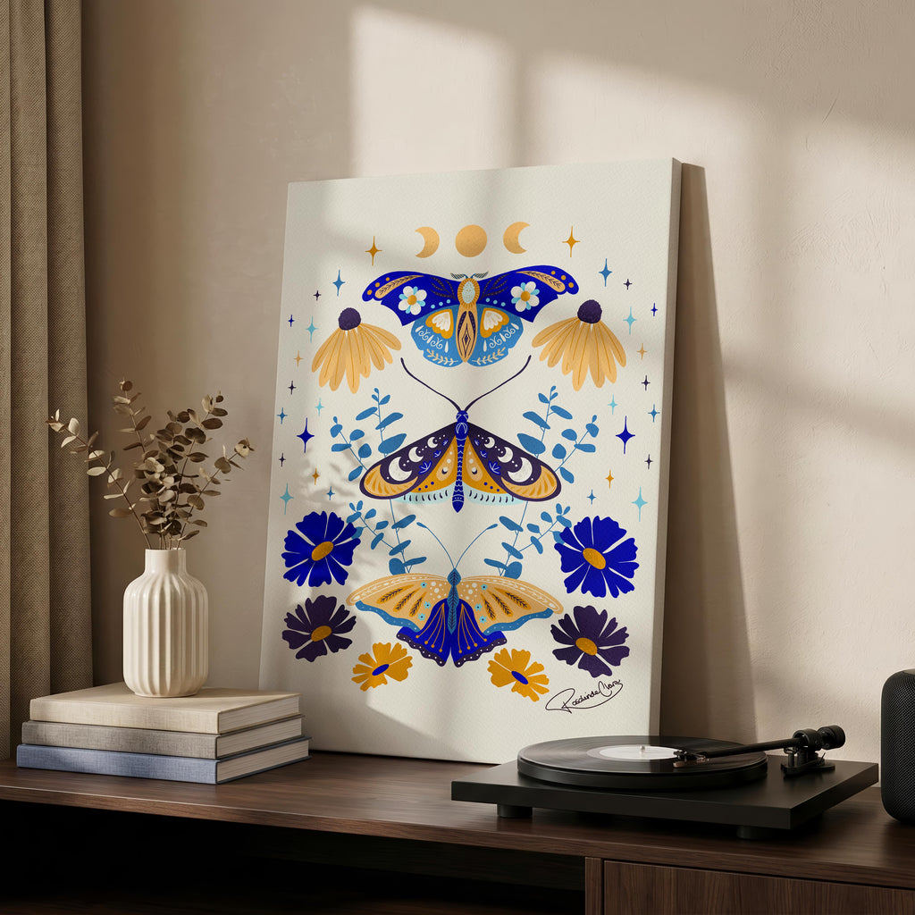 Moths in Stardust - Rosalinde Clara - Framed Canvas Wall Art Print | House Prints