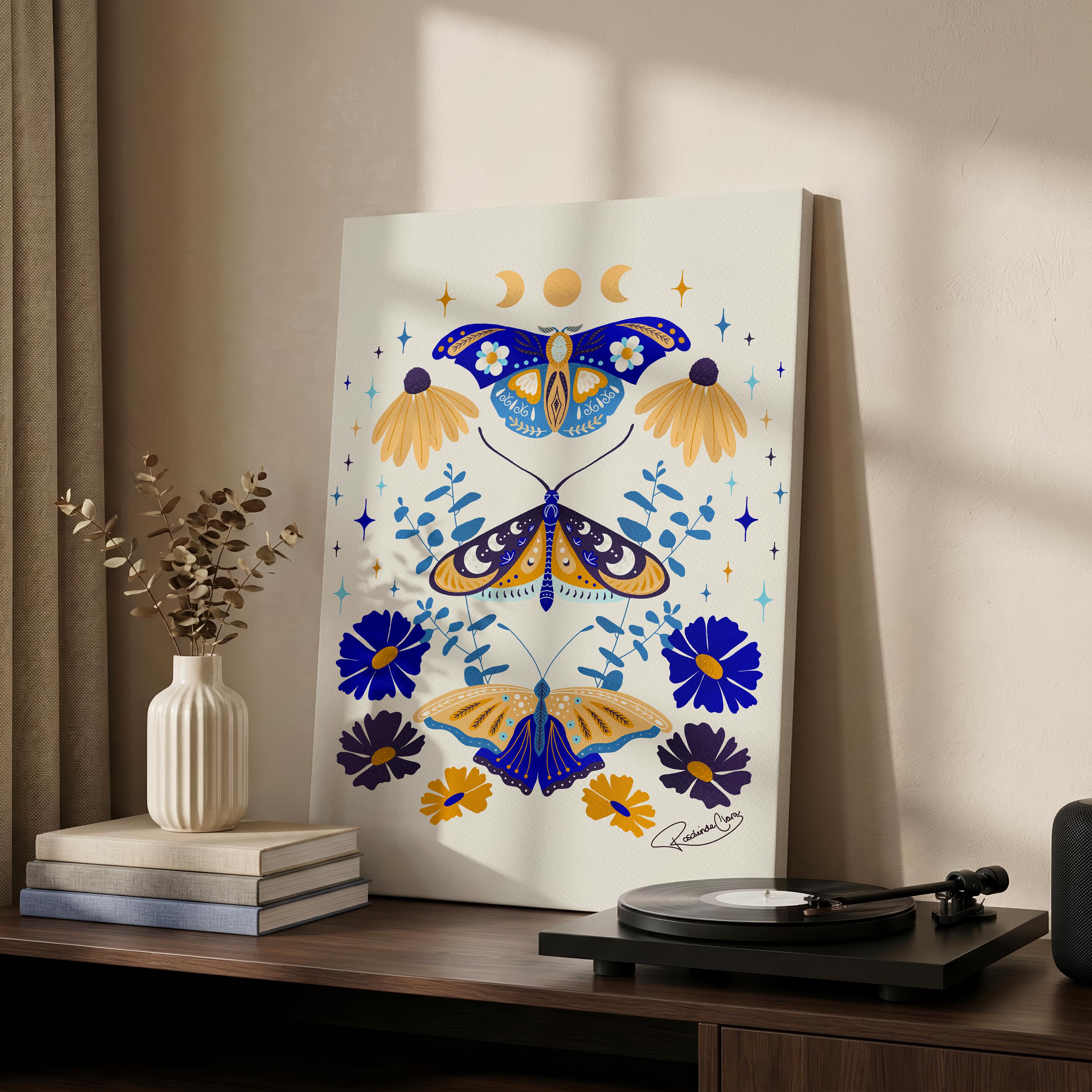 Moths in Stardust - Rosalinde Clara - Framed Canvas Wall Art Print | House Prints