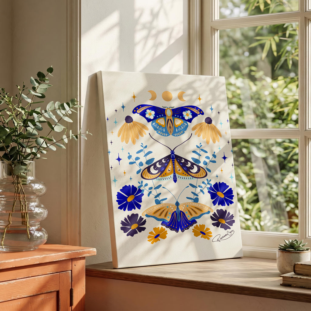 Moths in Stardust - Rosalinde Clara - Framed Canvas Wall Art Print | House Prints