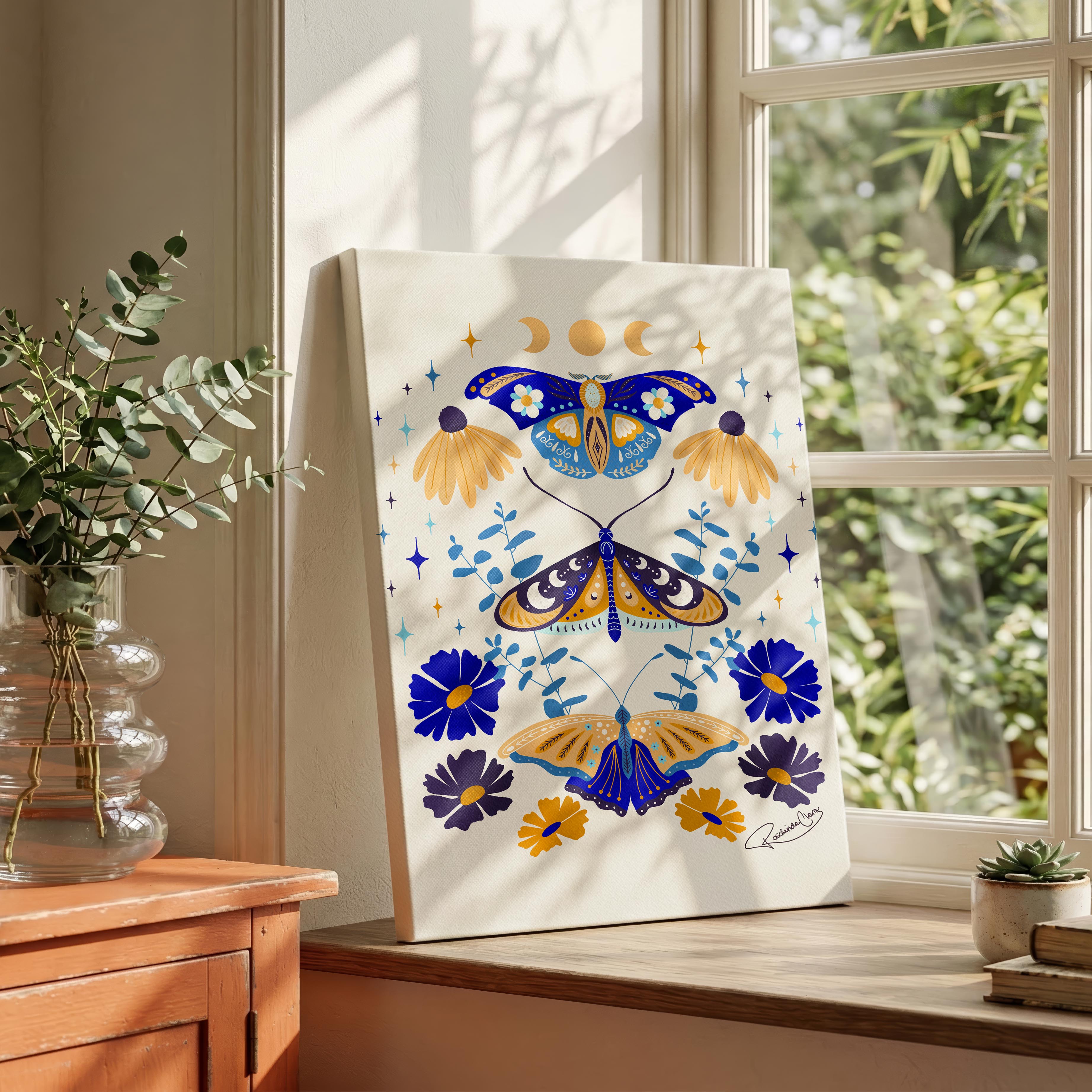 Moths in Stardust - Rosalinde Clara - Framed Canvas Wall Art Print | House Prints