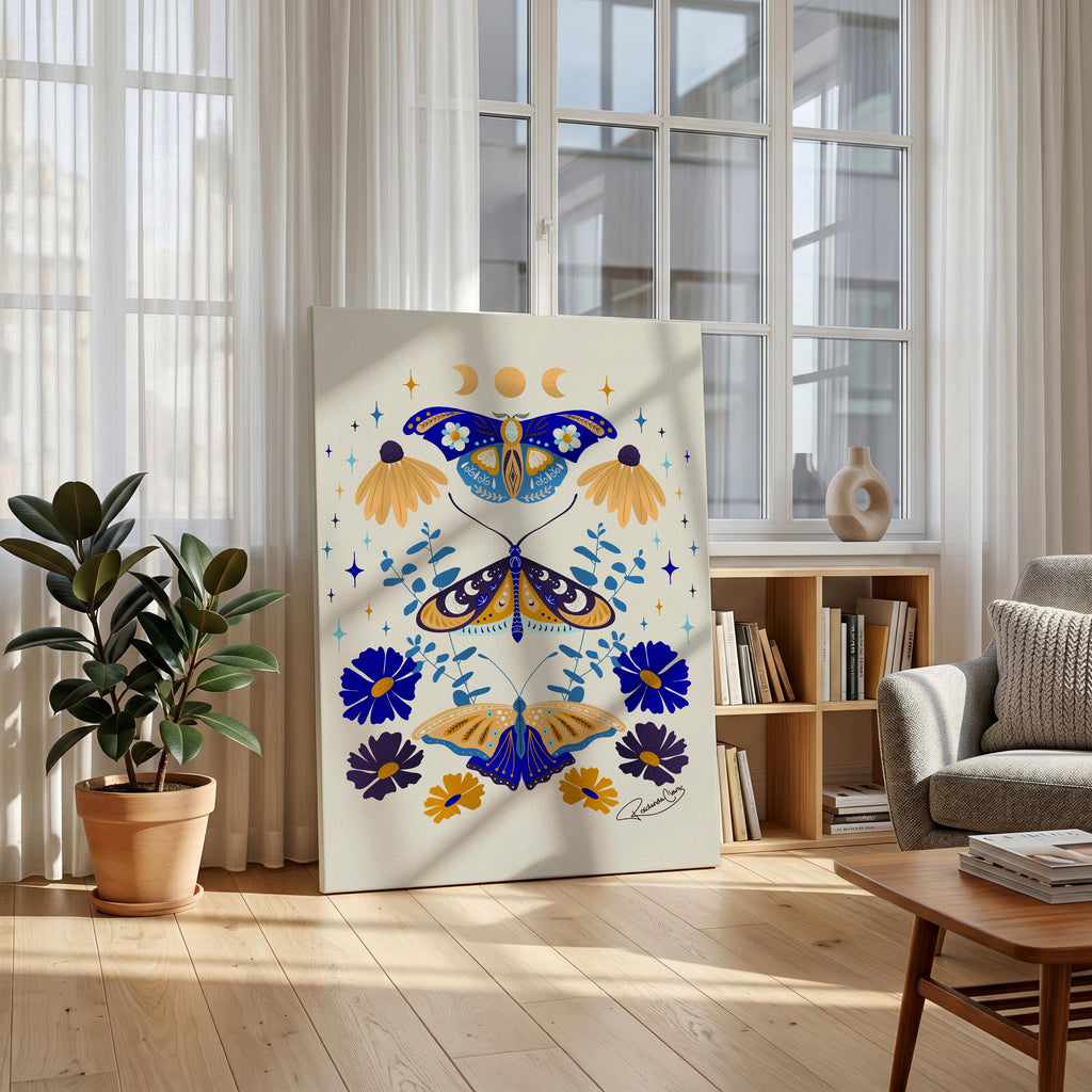 Moths in Stardust - Rosalinde Clara - Framed Canvas Wall Art Print | House Prints
