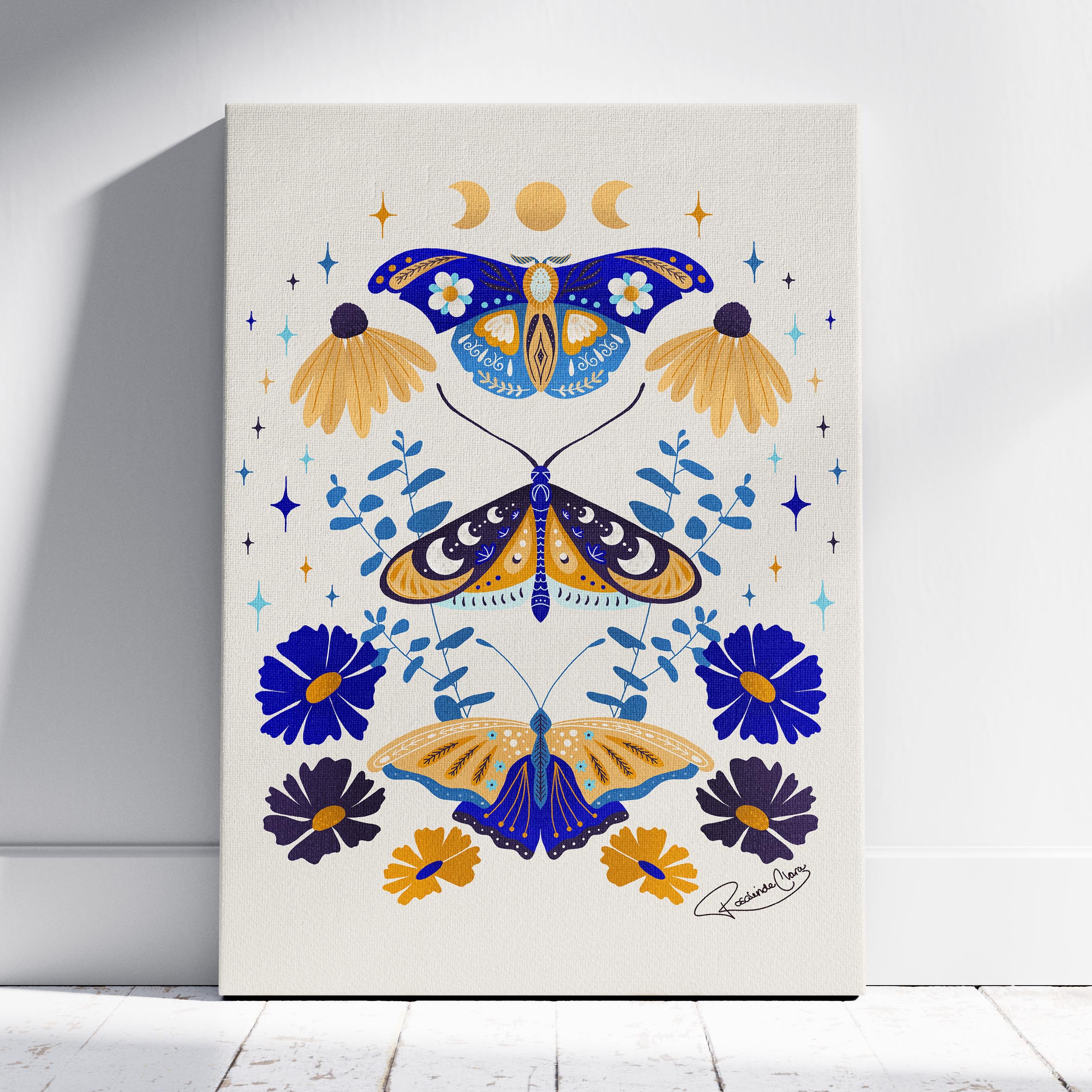Moths in Stardust - Rosalinde Clara - Framed Canvas Wall Art Print | House Prints