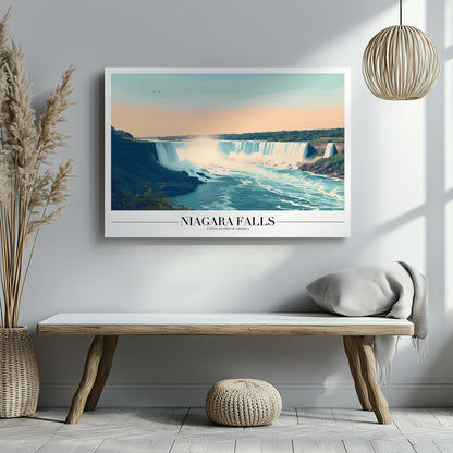 Majestic Niagara Falls World Travel - Framed Canvas Wall Art Print - House Prints