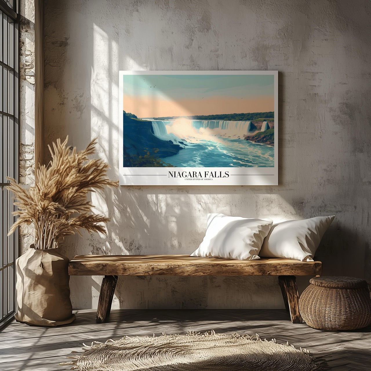 Majestic Niagara Falls World Travel - Framed Canvas Wall Art Print - House Prints
